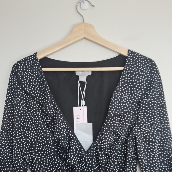 Finders Keepers Black Polka Dot Ruffle Solar Wrap Dress Medium - Picture 5 of 14